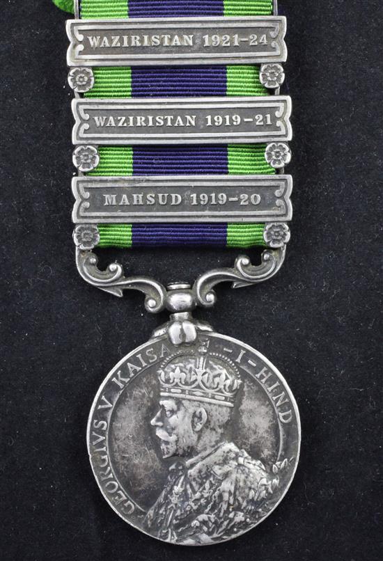 An Indian General Service medal with 3 clasps to T. Driver Mir Ali